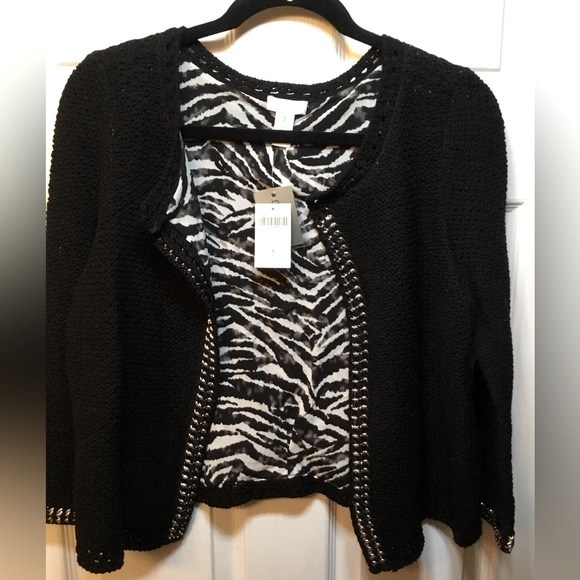 Chico’s Zebra Lined Short Cardigan Sz 1 (8) - Picture 1 of 7